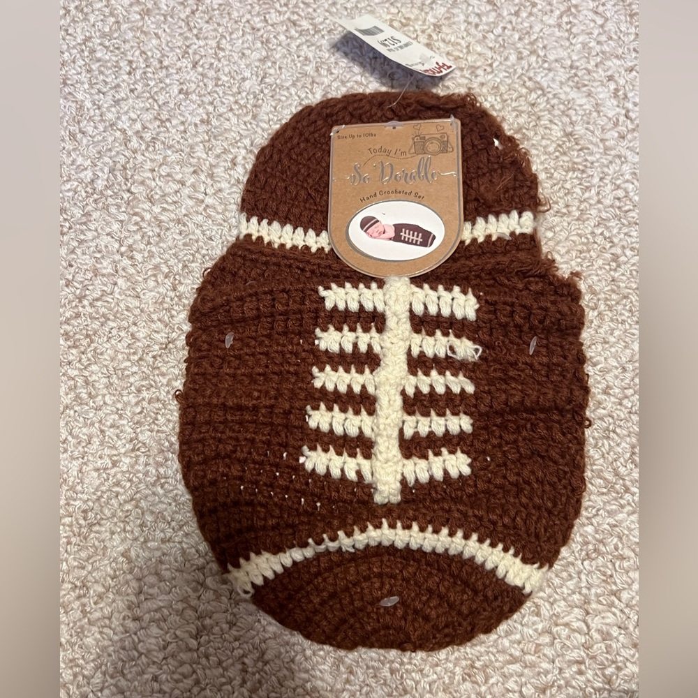 Brown & Cream Football Crochet Baby Photo Prop